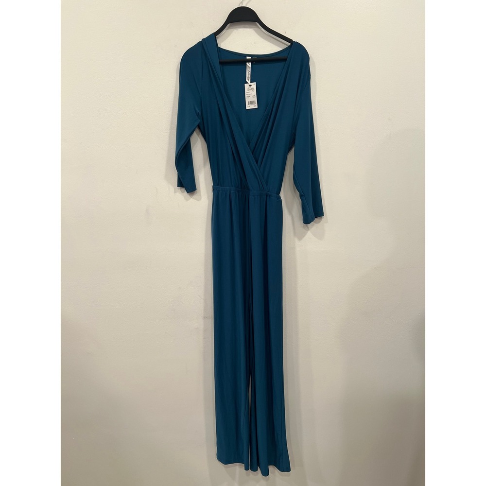 NY Collection Petite Jumpsuit Womens PL Teal Blue Wrap V-Neck Casual Elegant NWT - Picture 12 of 16